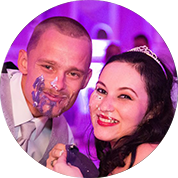 Joey & Timary Smither new mr and mrs eating cake at Palace Grand