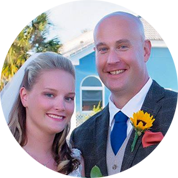 Arthur & Kate Stenburg smiling newlyweds at plantation on Crystal River